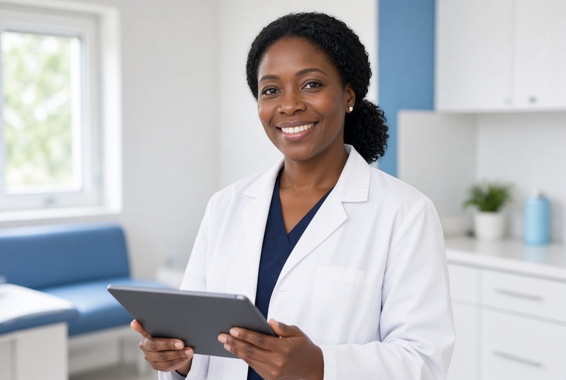 Healthcare leader in a bright clinic office